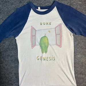 Vintage 80s Genesis Duke Tour Raglan T Shirt Mens Medium Blue White Graphic Tee